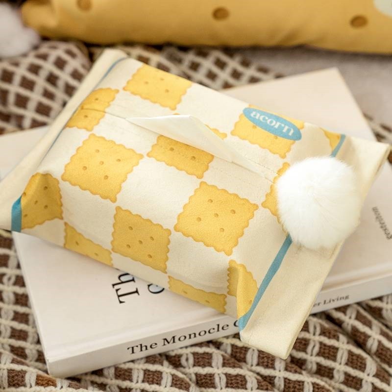 Biscuit checkerboard paper pumping set fabric tissue box ins decorative tissue cover office home living room car