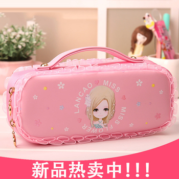 蓝草花花姑娘笔袋韩国小学生手提可爱文具盒