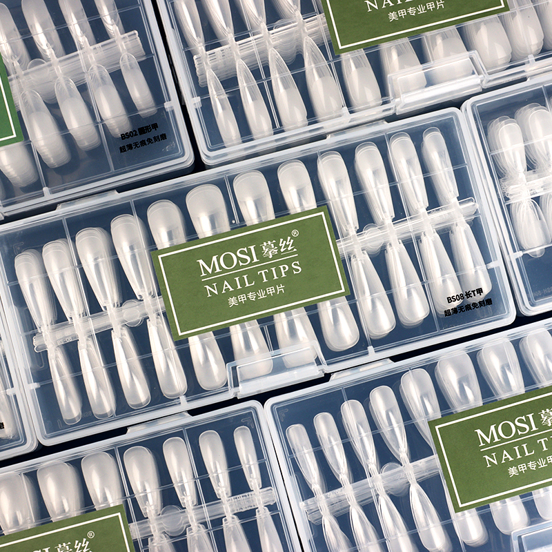 Mosi Ultra-Thin Seamless False Nail Tips for Nail Salons, Flexible Full/Half Tips, Universal, Matte on the Back Edge and Base