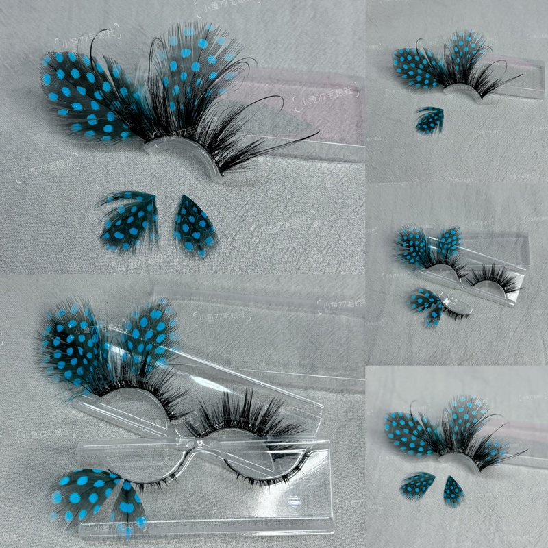 Blue Butterfly Wing False Eyelashes/Ready-To-Wear/Ultra-Trendy Butterfly Eye Makeup/Blue Polka Dots