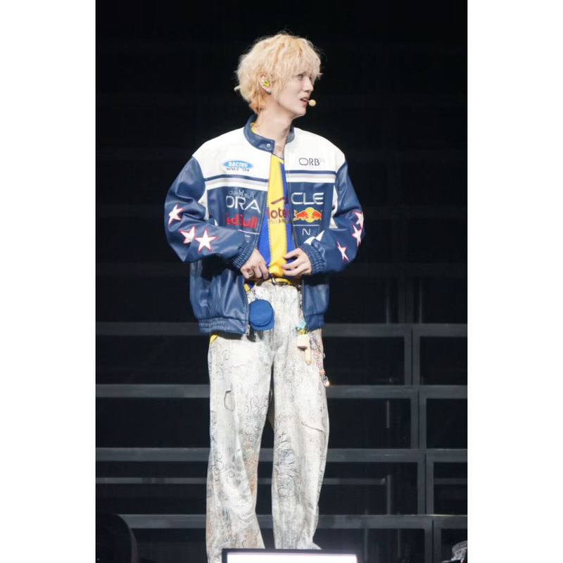 Celebrity-Style Motorcycle-Inspired Red Bull Collaboration Racing Jacket, Unisex Short Color-Blocked Leather Jacket, Trendy Brand