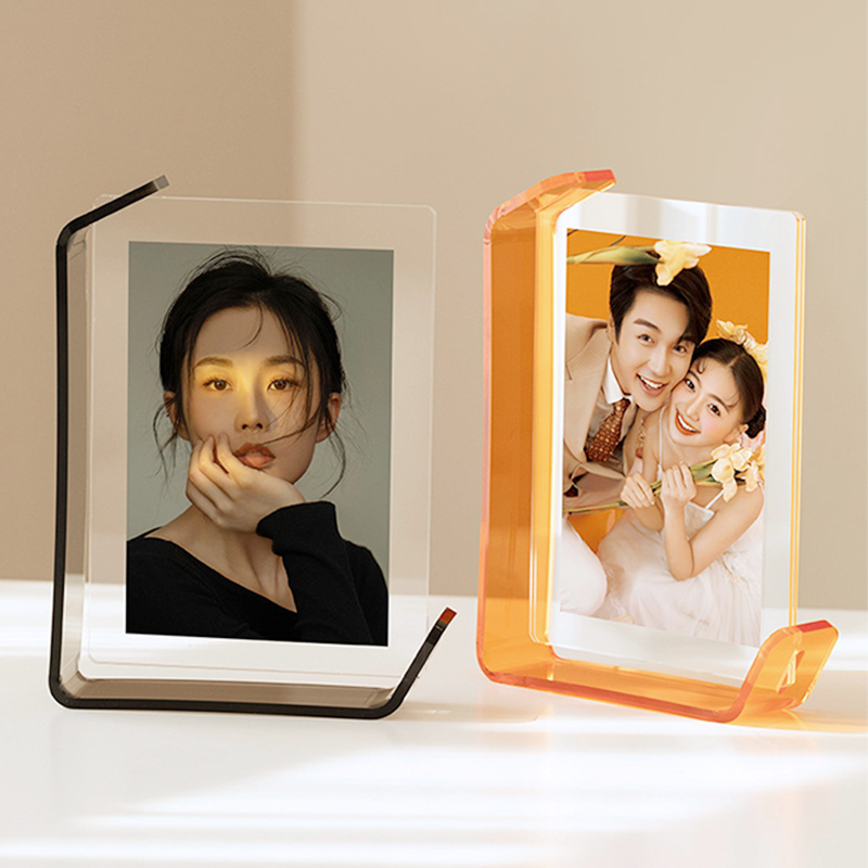 Acrylic L-Shaped Photo Frame Creative Crystal DIY Picture Frame Desktop Photo Display Stand Double-Sided Display High-End Transparent Frame