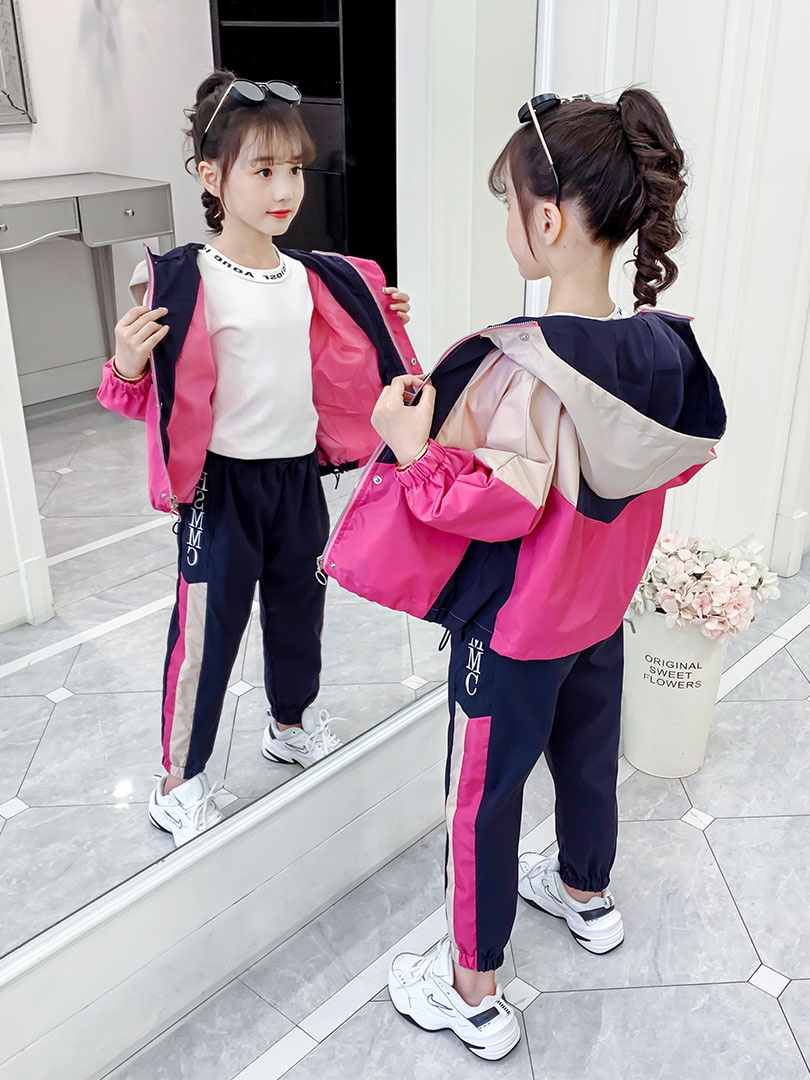 Girls ' autumn suit 2021 new net red Ocean School sports children's clothing Children's spring and autumn fashionable little girl two-piece set