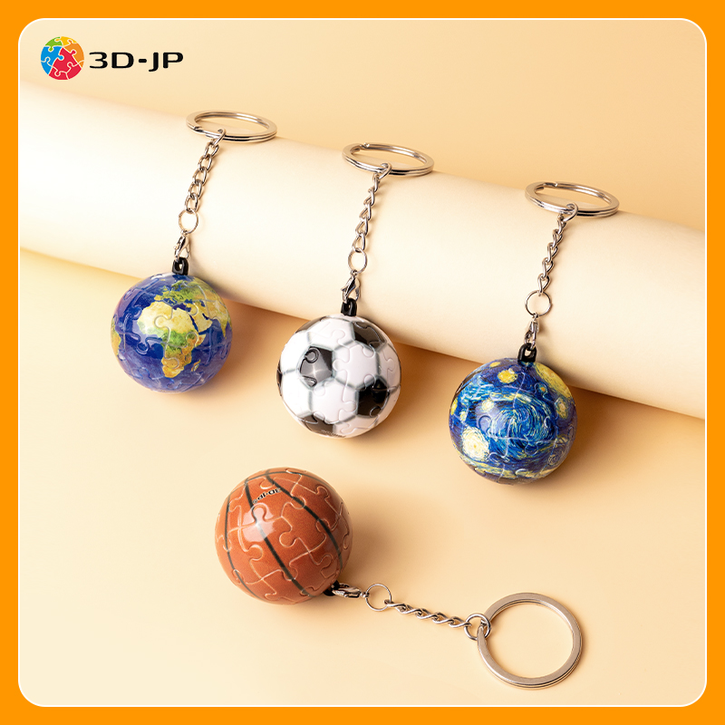 3D-JP creative key chain couple small pendant 3d three-dimensional spherical plastic jigsaw puzzle toy 24 pieces basketball globe