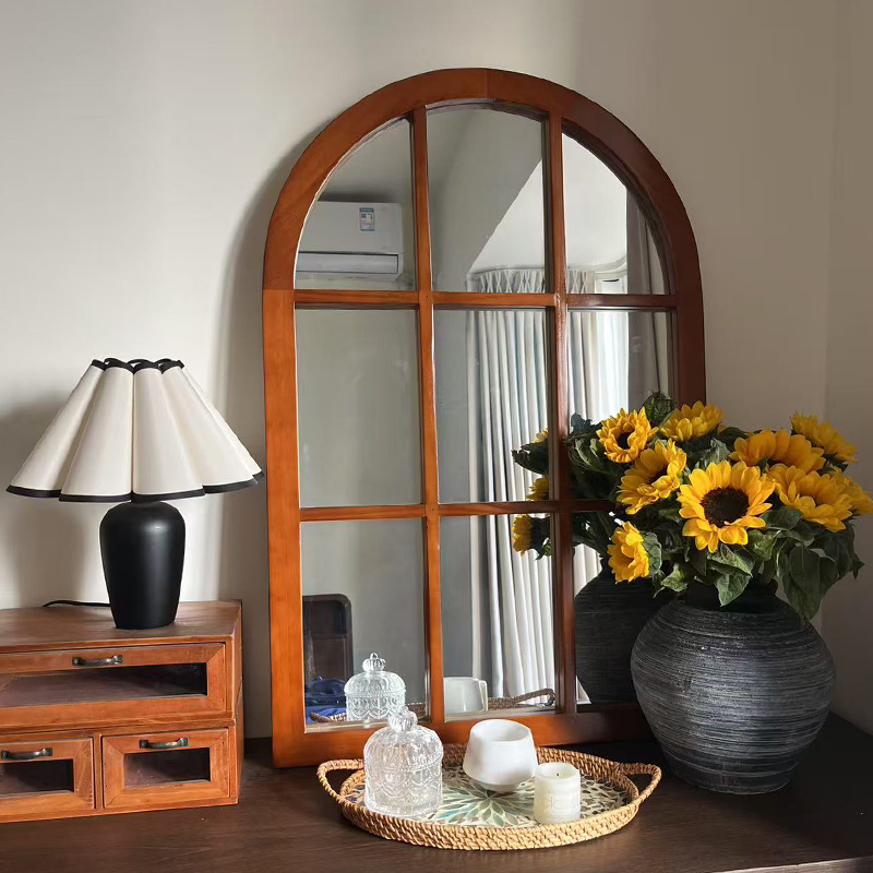 Mingbo French-Style Vintage Restaurant Decorative Mirror, Arched Half-Length Mirror, Restaurant Mirror, Homestay Faux Window Mirror, Lattice Mirror