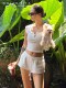 DOLCEVITA American white elastic slit lace loose low-waist waffle sports rib casual shorts