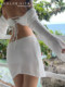 DOLCEVITA beach vacation lace-up long-sleeved hollow white sexy hip-hugging short skirt knitted blouse suit for women