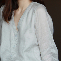 This peace of mind is my hometown Xodgz spring and summer high branch Ramie series V-neck shirt cardigan