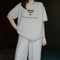 You ZUI precious Xodgz special shopkeeper big love pure cashmere Ruby embroidery T-shirt female summer short sleeve