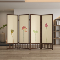 Minima Modern Lotus Screen Folding Mobile Office Villa Entrance Living Room Partition Shielded Solid Wood Folding Screen