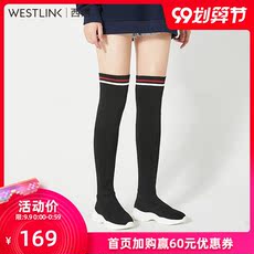 Женские сапоги 清仓特卖westlink西遇女鞋高筒弹力针织条纹过膝长筒靴袜靴女