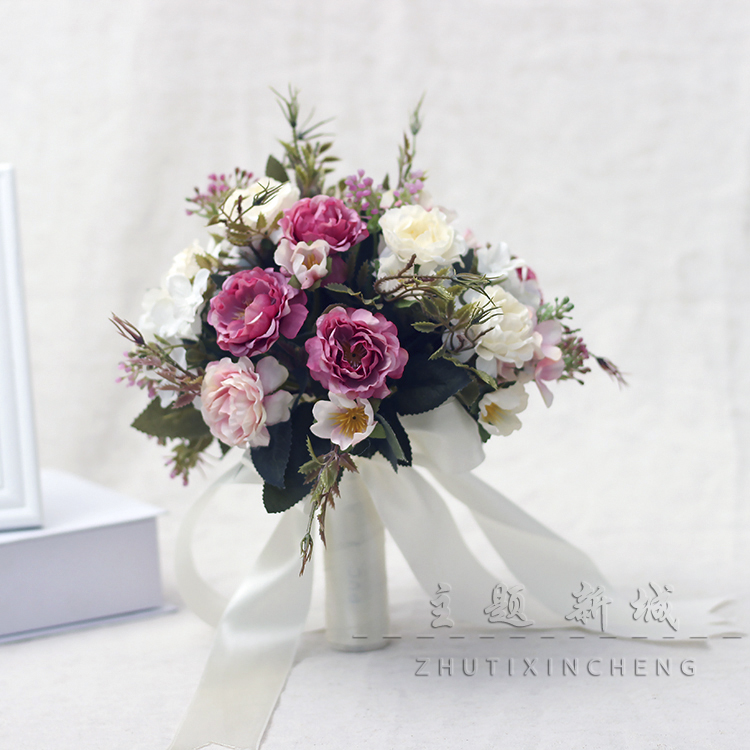 Wedding Photos Photo Gallery Photography Photo Props Bridal Hand Held Flowers Wedding New Powder Red White Emulation Han Style Peony Bouquet