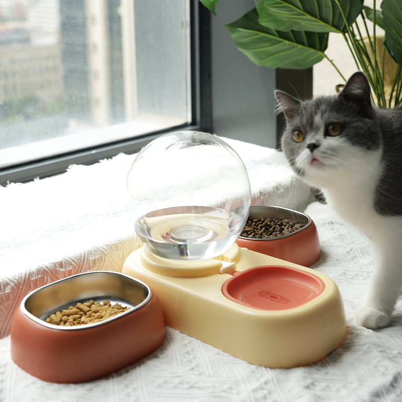 Cat bowls double bowl protected cervical spine anti-overturning automatic drinking water cat food basin dog bowls kittens water bowls rice bowls pet supplies