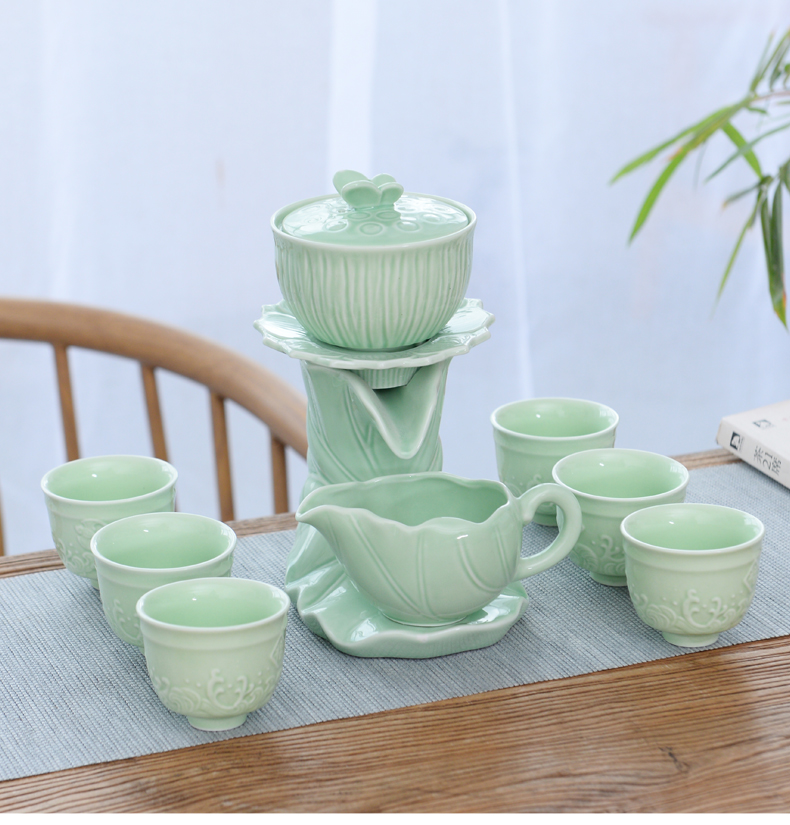 Celadon kung fu tea tea set household contracted lazy people make tea of a complete set of stone mill all semi - automatic with tea