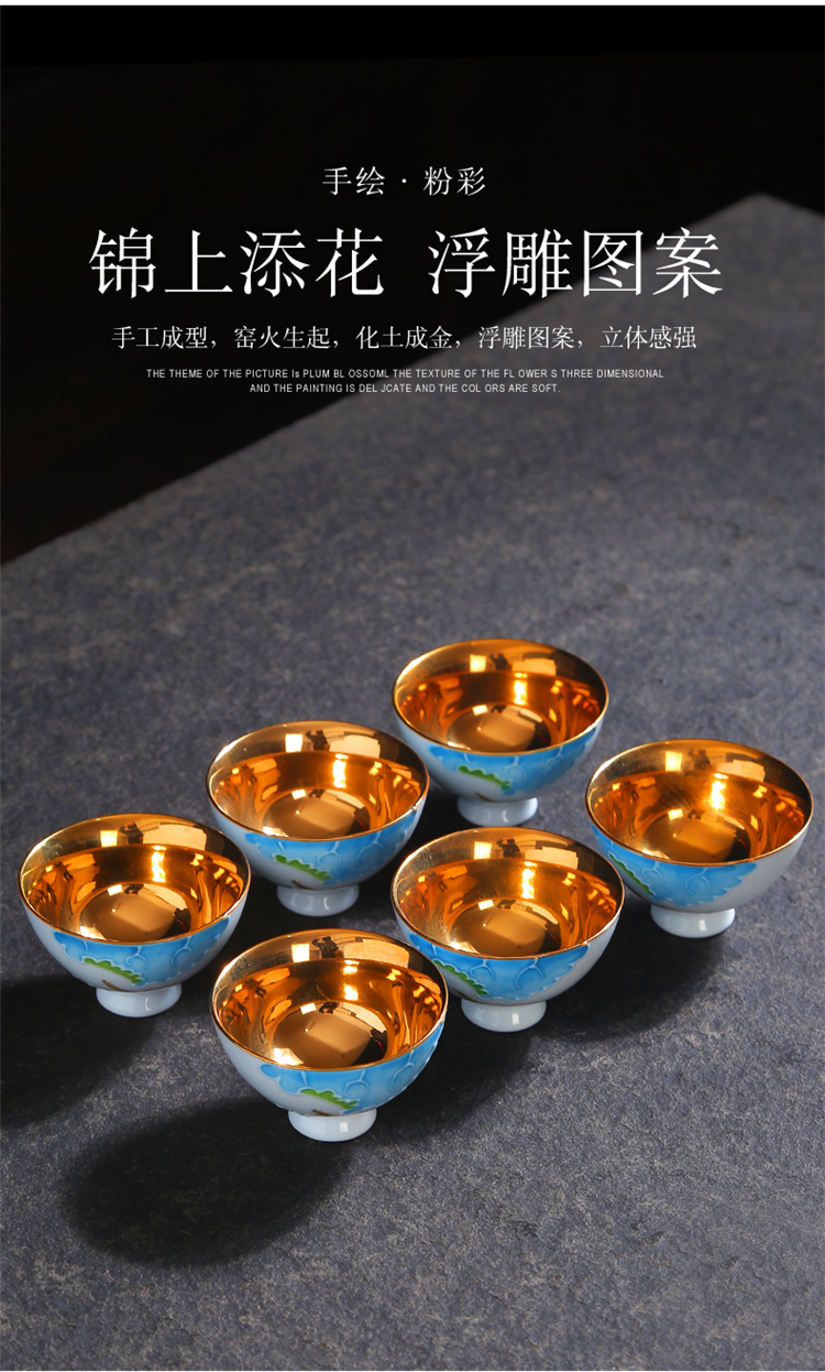 Tasted silver gilding hand - made kung fu tea set of blue and white porcelain ceramic cups of tea a single people with masters cup bowl sample tea cup