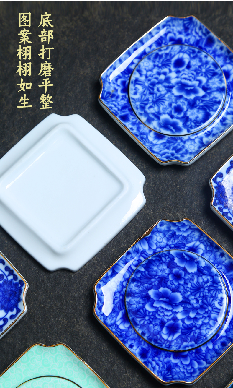 Blue and white porcelain coarse pottery teacup pad small butterfly saucer insulation pad bearing cup pot pot pad kung fu tea tea accessories