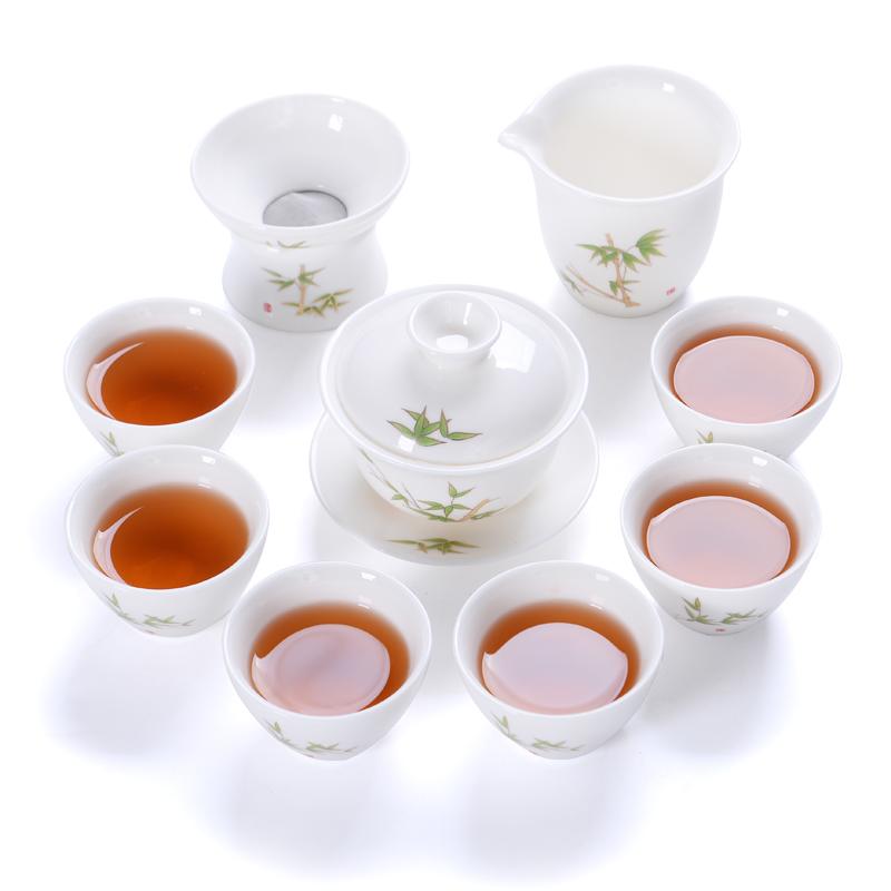 Fujian macros ceramic suet jade white porcelain kung fu tea set home home office of a complete set of tureen ultimately responds mercifully tea pot