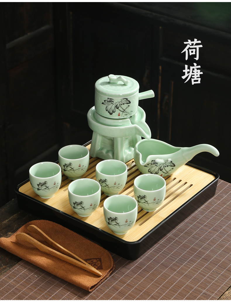 Kung fu tea set ceramic household lazy fortunes atone half automatic teapot teacup contracted