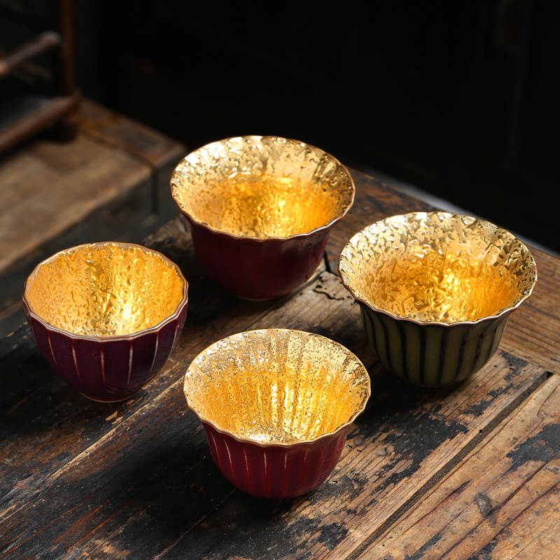 Tasted silver gilding ceramic gold sample tea cup 24 k pure gold cup question kung fu tea bowl master cup single CPU