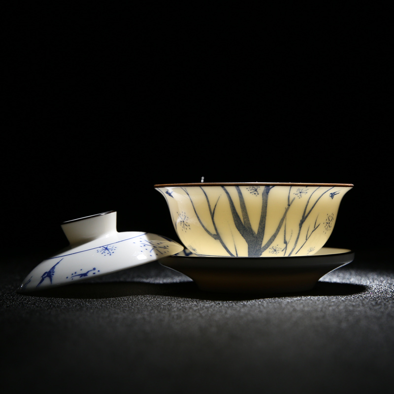Suet jade porcelain tea set with blue and white porcelain printing ceramic kung fu tea tea cups of a complete set of the teapot