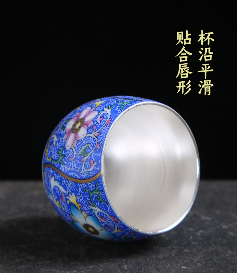 Jingdezhen manual pick flowers, ceramic silver kung fu masters cup cup 99 coppering. As silver sample tea cup single cup bowl is big