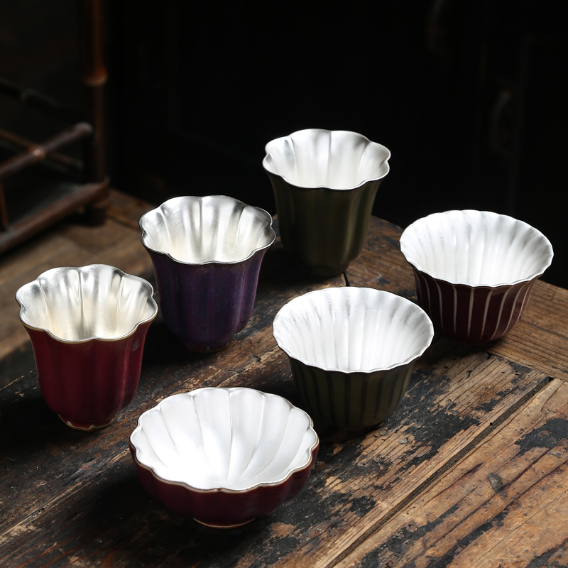 Tasted silver gilding ceramic gold sample tea cup 24 k pure gold cup question kung fu tea bowl master cup single CPU
