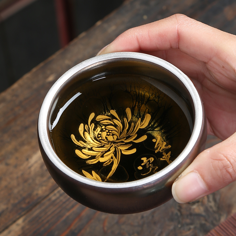 Sterling silver checking painting lamp cup to build kilns jianyang built one master cup oil droplets TuHao baihua ceramic kung fu tea cups
