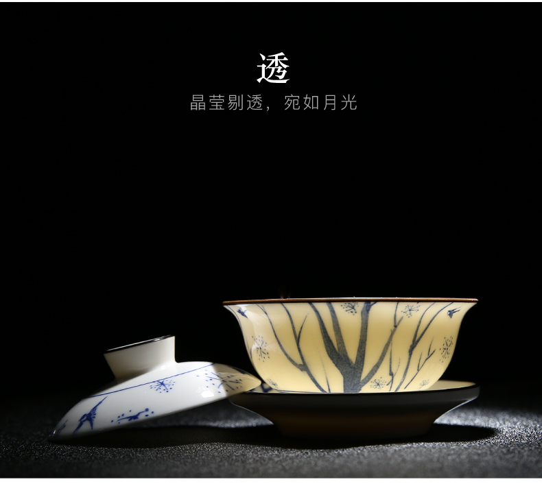 Pad printing full color blue and white porcelain kung fu tea set home office gifts tea tureen gift cups little suit
