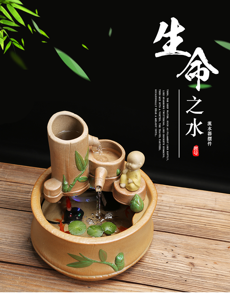 Ceramic tea pet furnishing articles, the young monk waterscape water fountain aquarium desktop zen sitting room interior decorations