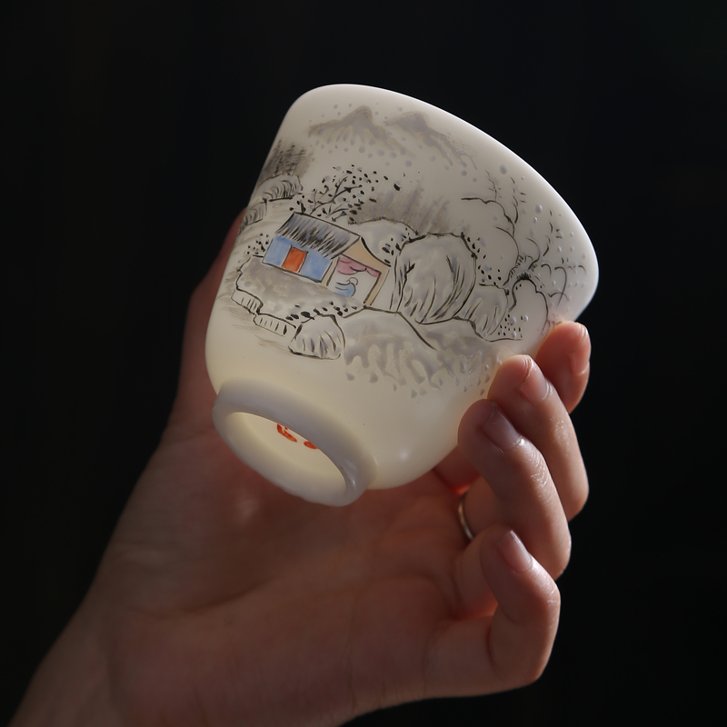 Hand - made master kung fu tea cup suet jade white porcelain single cup tea cups sample tea cup ceramic bowl tea set
