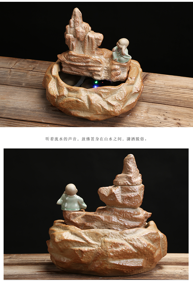 Ceramic tea pet furnishing articles, the young monk waterscape water fountain aquarium desktop zen sitting room interior decorations