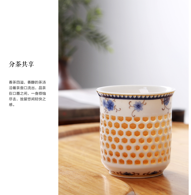 A large blue and white porcelain cups and exquisite teapot honeycomb hollow ceramic kung fu tea accessories teapot teacup sea with parts