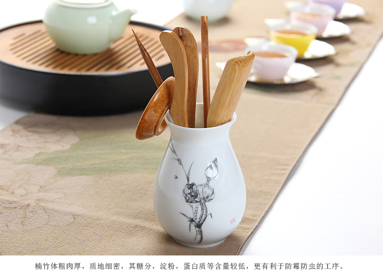Blue and white porcelain tea six gentleman 's portfolio bamboo ChaZhen ChaGa) tea spoon tea tray accessories kung fu tea set