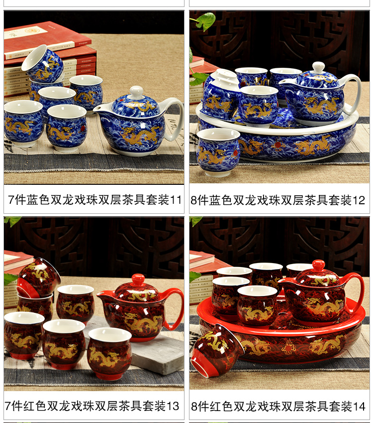 Fujian macros tea set ceramic prevent hot double CPU kung fu tea cup Chinese blue and white porcelain teapot household contracted