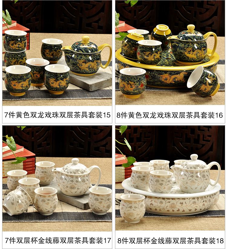 Fujian macros tea set ceramic prevent hot double CPU kung fu tea cup Chinese blue and white porcelain teapot household contracted