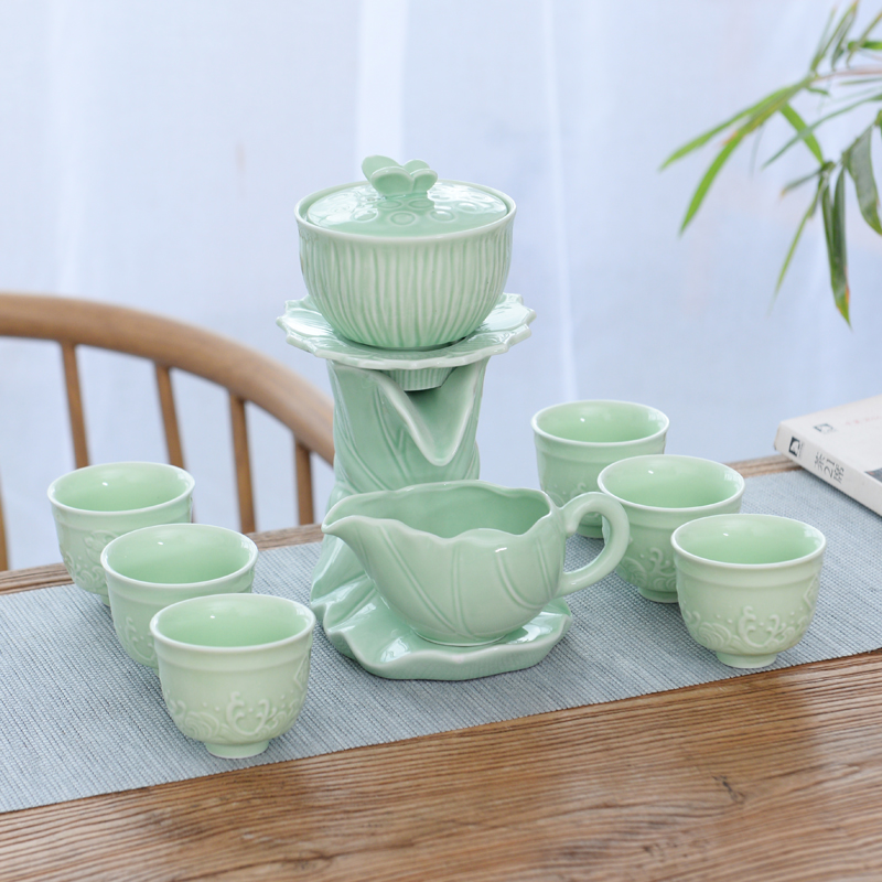 Celadon kung fu tea tea set household contracted lazy people make tea of a complete set of stone mill all semi - automatic with tea