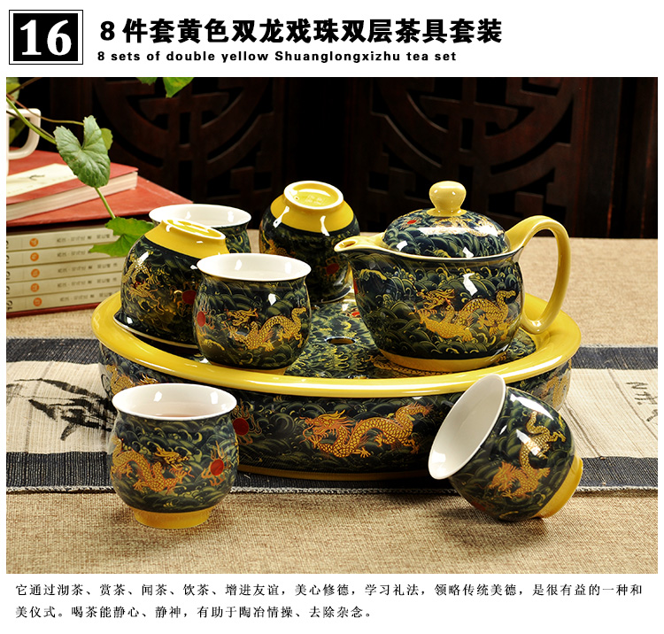 Fujian macros tea set ceramic prevent hot double CPU kung fu tea cup Chinese blue and white porcelain teapot household contracted