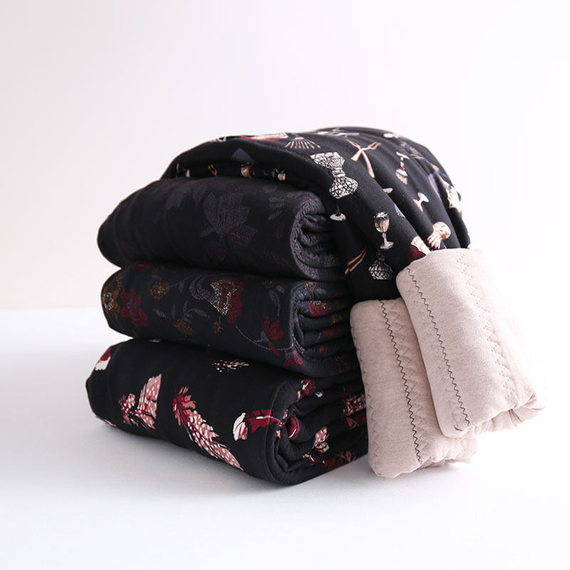 Middle-aged and elderly plus velvet thickened silk cotton pants female mother winter wear Northeast underwear high waist warm pants for the elderly