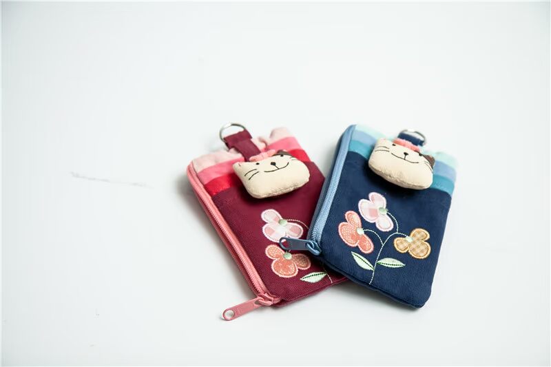 Thiết kế Nhật Bản KINECAT dễ thương hoa mèo phim hoạt hình lady túi xách ví treo cổ thẻ túi vải túi ví đựng thẻ nhiều ngăn