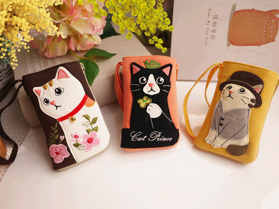 [Giải phóng mặt bằng] Nhật Bản minh họa mèo dễ thương đáng yêu mèo vải cotton đa chức năng túi xe ( ví móc chìa khóa nữ