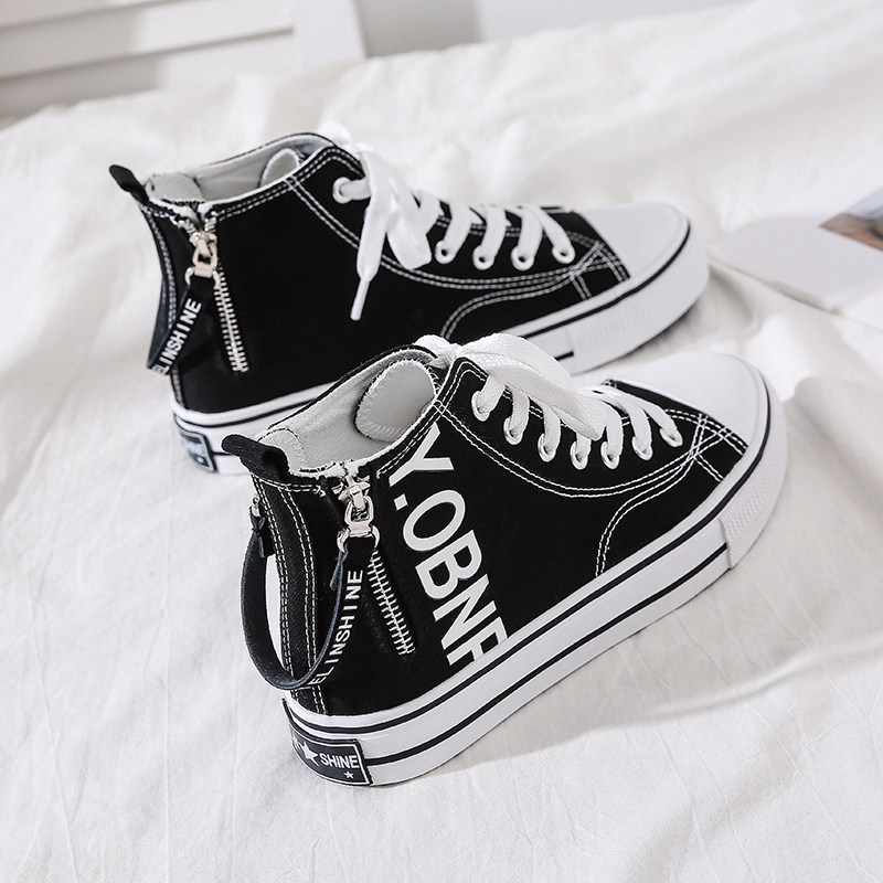 Side Zipper High-Top Canvas Shoes for Women, Versatile 2026 New Style Cloth Shoes, Spring and Autumn Sneakers, Popular Student Shoes for Women, Winter