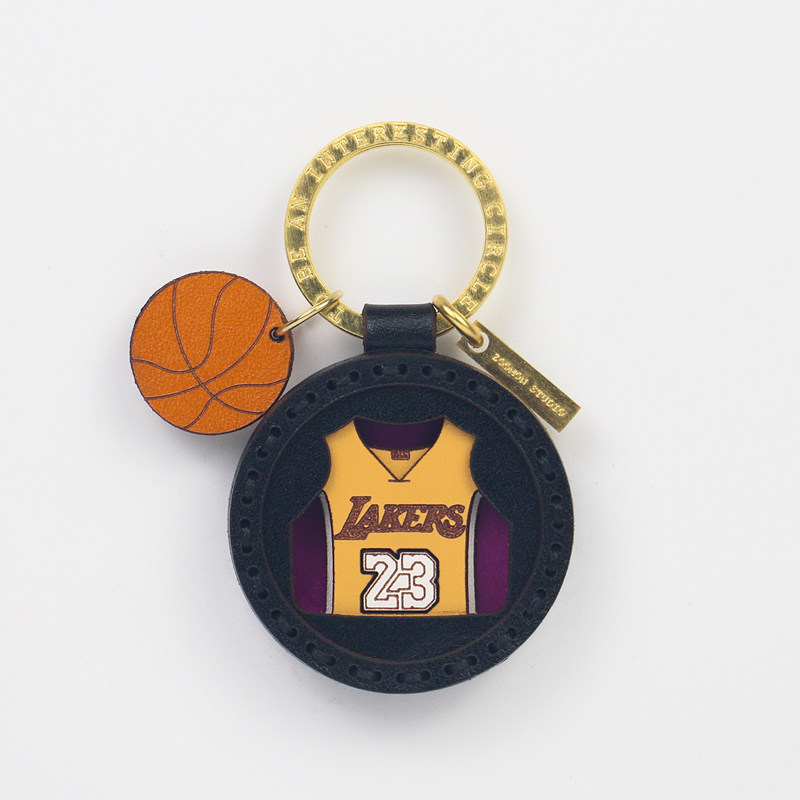 Cartoon cowhide jersey car keychain pendant Lakers basketball Kobe James Curry DIY custom pendant