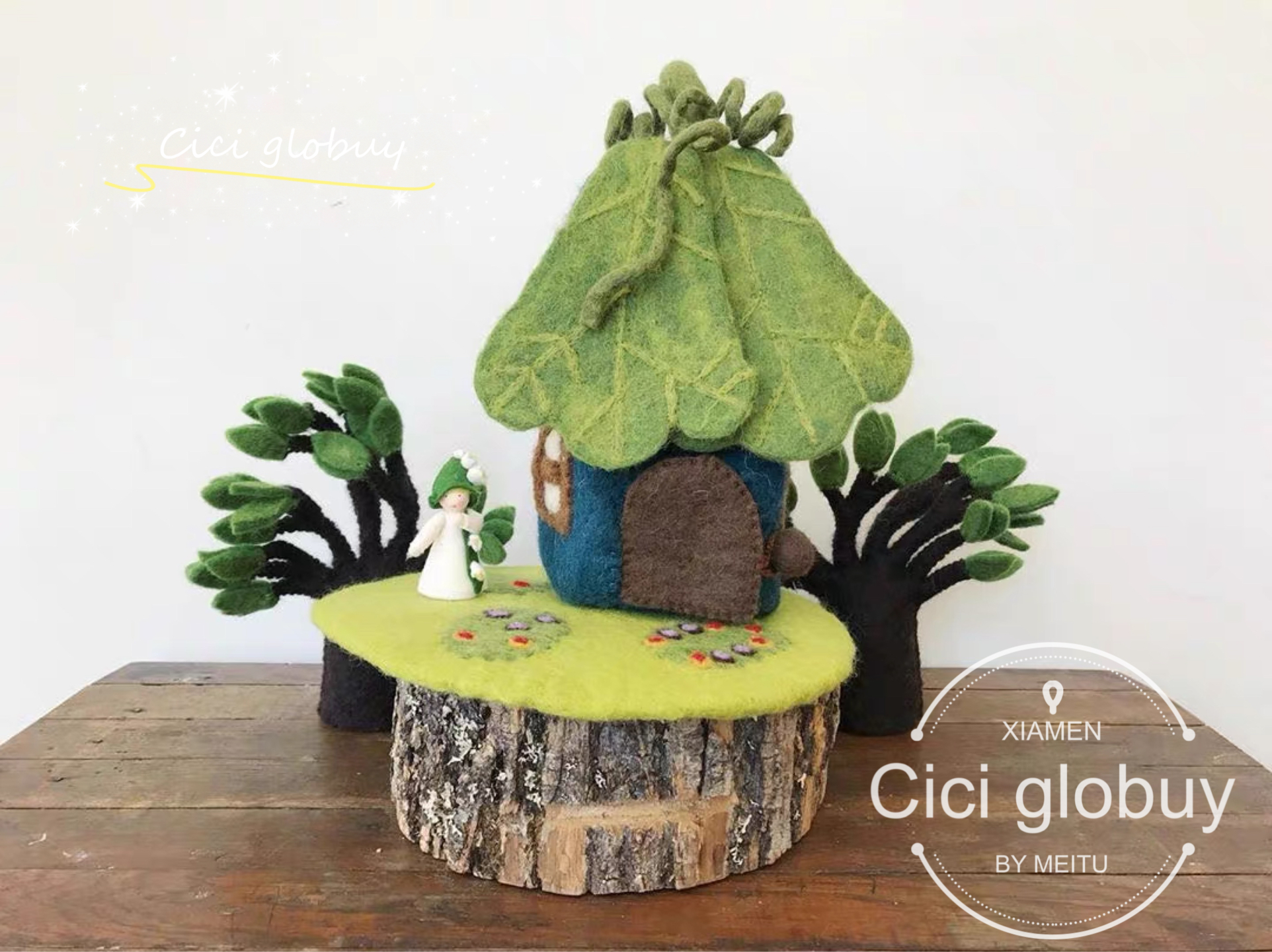 Australian artisanal wool felt fittings set up decorated fairy house Waldford children's scene