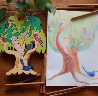 Hungarian building block assembly toy wooden tree ornaments scene cici globuy bird tree building block puzzle