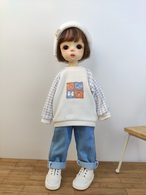 taobao agent Spot BJD six -point baby clothing big fish body shirt round collar shirt loose long sleeve top