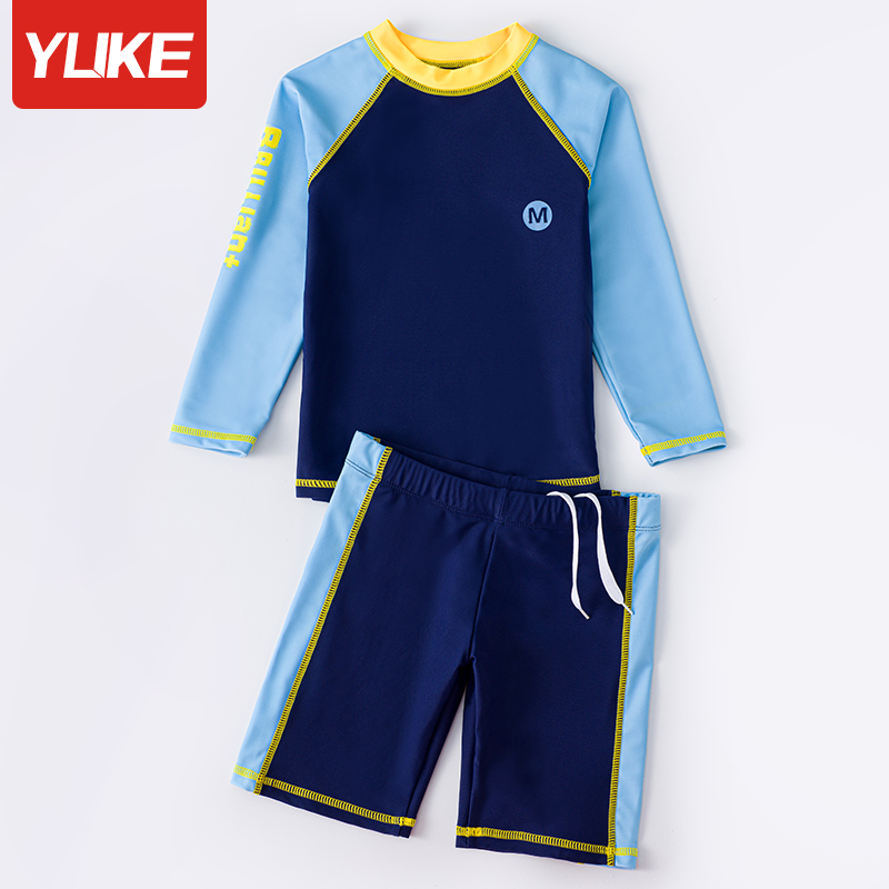 Children's swimsuit boys summer long sleeves 2021 new style of sunscreen quick-drying swim trunks boys swimming equipment full set