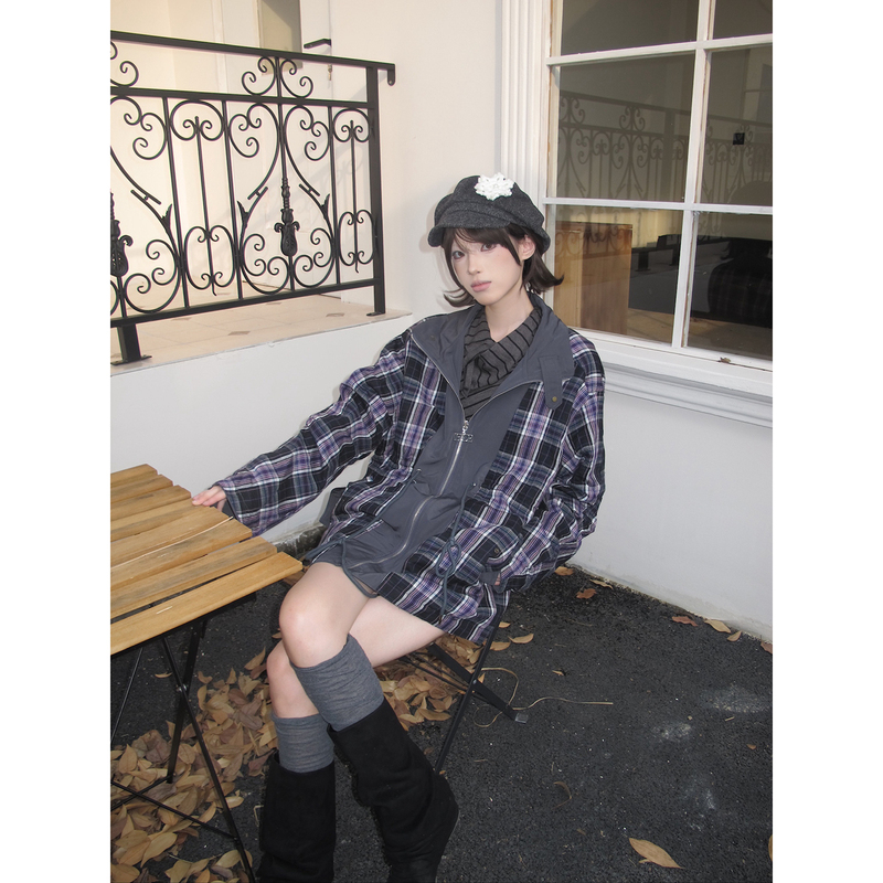 Bubble Pineapple Oil Retro Plaid Jacket 2026 New Autumn Reversible Jacket American Chic Jacket Trendy