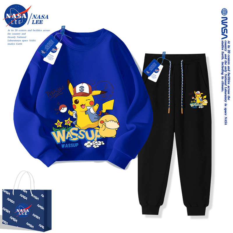 Pokémon Children's Clothing Boys' Autumn Outfit 2026 New Pikachu Big Boy Fleece Sweatshirt Children's Sports Suit