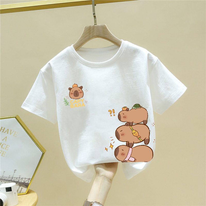Kapibala Clothing Boys' Short-Sleeved T-Shirt Summer 2026 New Style Girls' Half-Sleeved Top Pure Cotton Children's Summer Wear