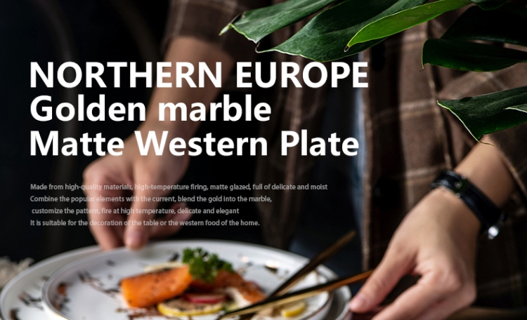 Nordic ins.net HongCan disc ceramic dish dish plate household creative marble plate beefsteak plate tableware